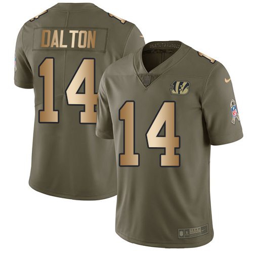 Nike Bengals #14 Andy Dalton Olive/Gold Men's Stitched NFL Limited Salute To Service Jersey